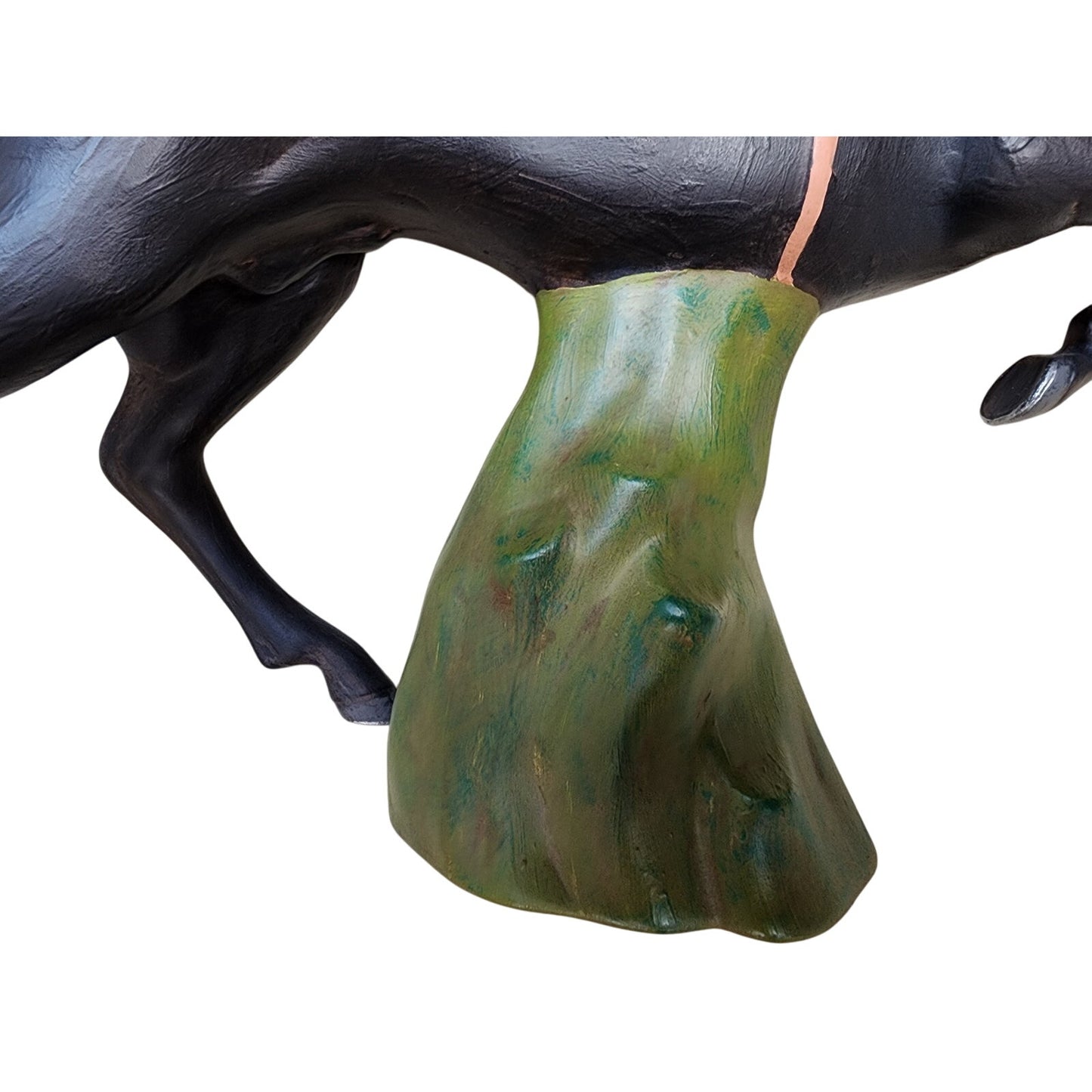 Hand Painted Ceramic Horse Figurine Running Action Black w/ Saddle 15.5”