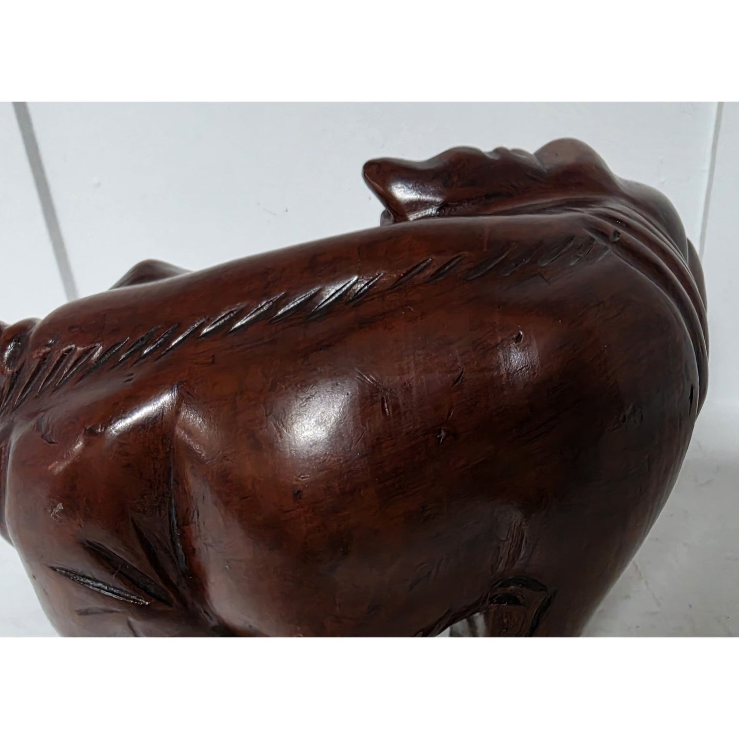 Vintage Hand‑Carved Mahogany Elephant Figurine 6" Wide Solid Wood Sculpture Nice