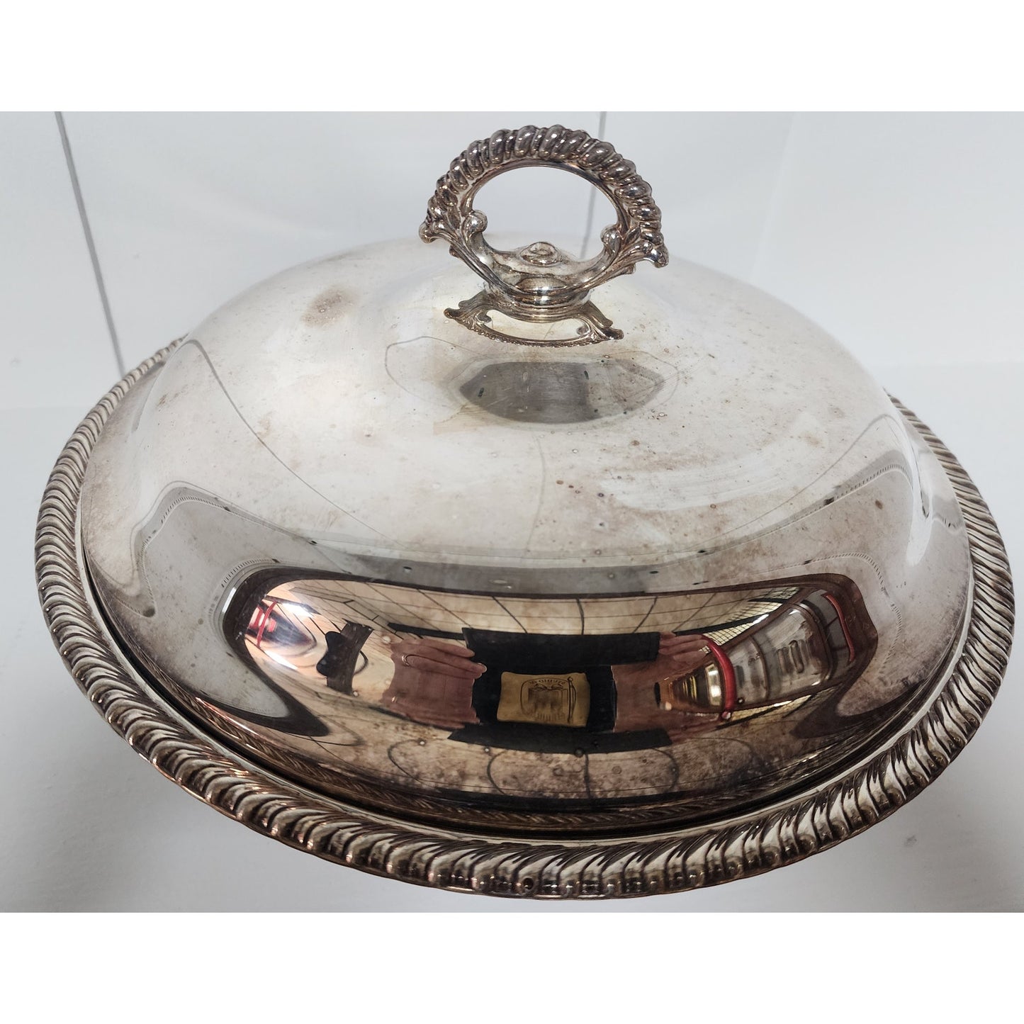 Vintage Wm Rogers Silver Plated Covered Bowl #862 Rope Trim 10.25" Diameter