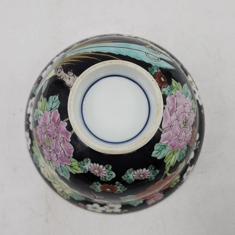 2 Vintage Chinese Famille Noire Porcelain Bowls & Vintage Nippon Two Piece Hand Painted Trinket Bowl