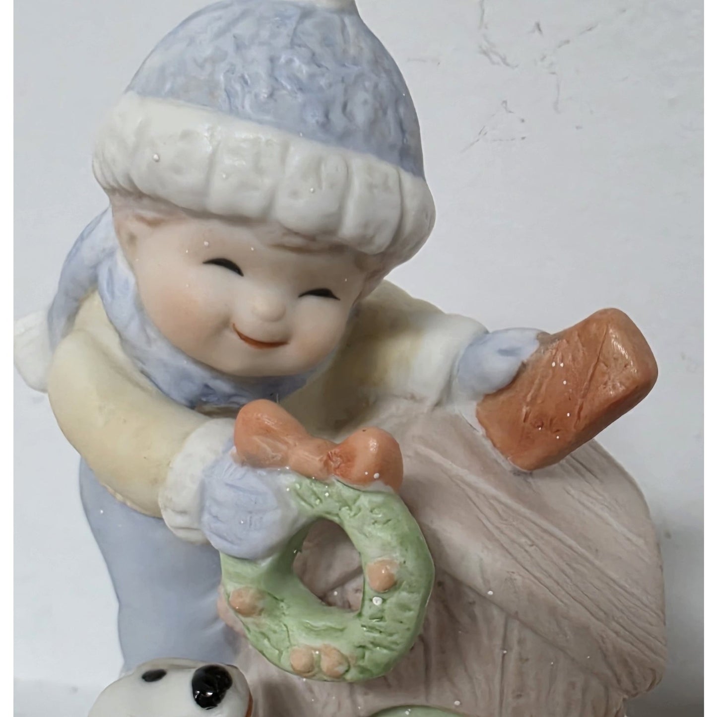 Vintage Boy & Dog Christmas Music Box Rotating Porcelain Figurine