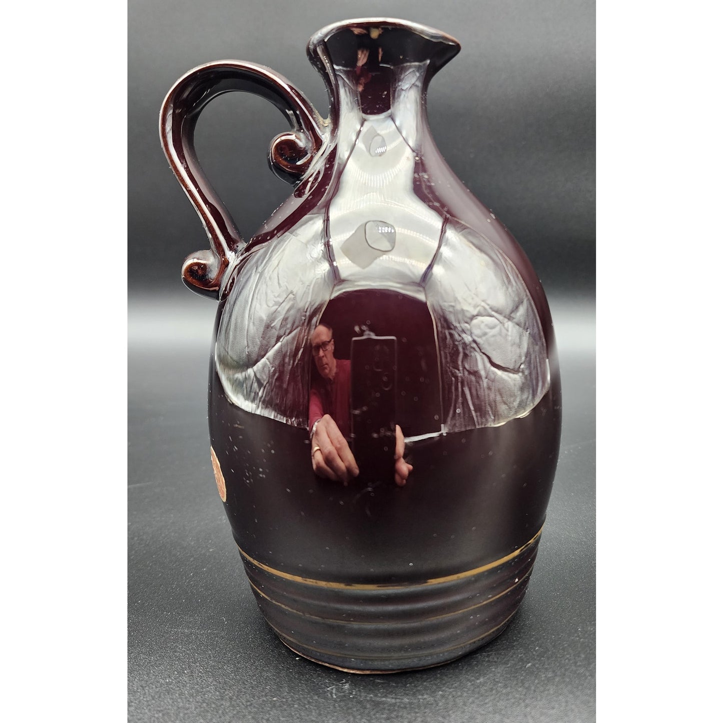 Vintage Little Brown Jug Music Box Japan Man & Lantern Rotating Figurine
