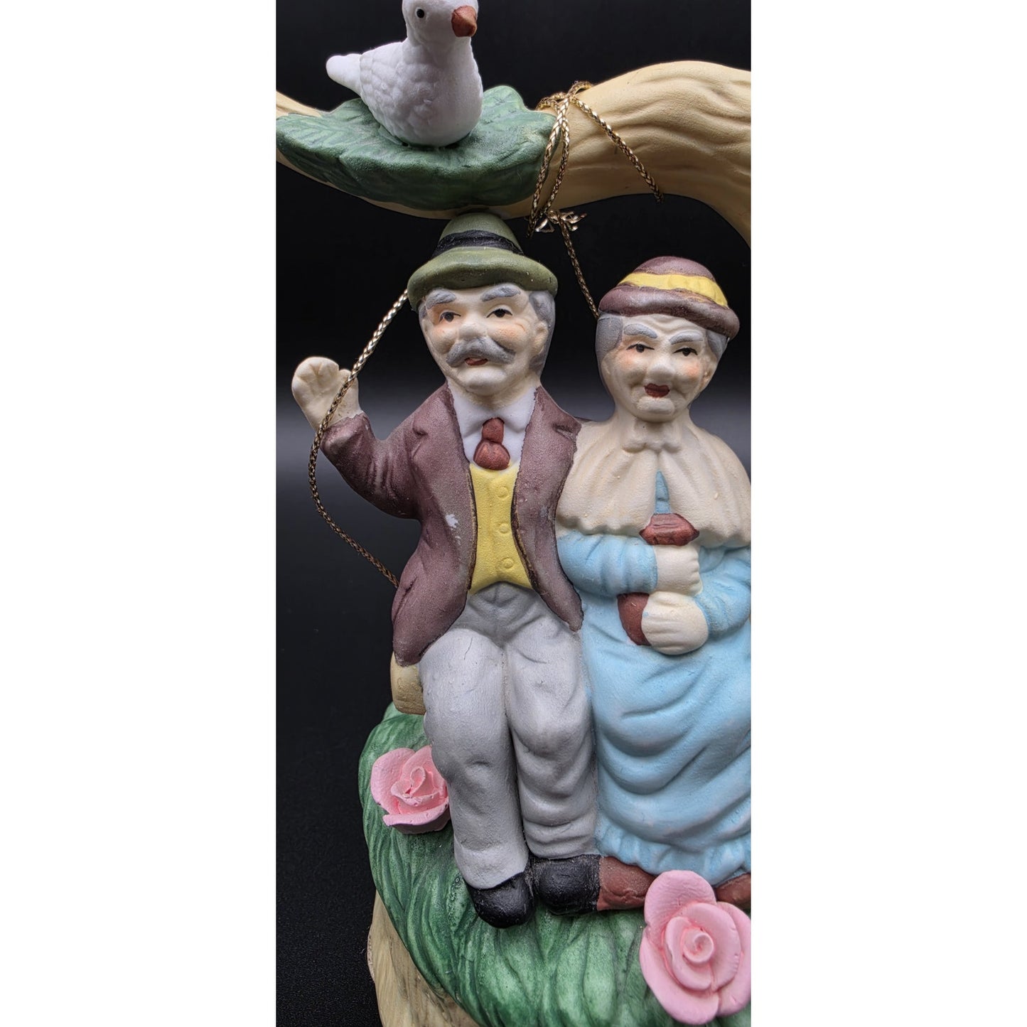 1994 Porcelain Music Box Elderly Couple Swing Rotates 360° Through The Years
