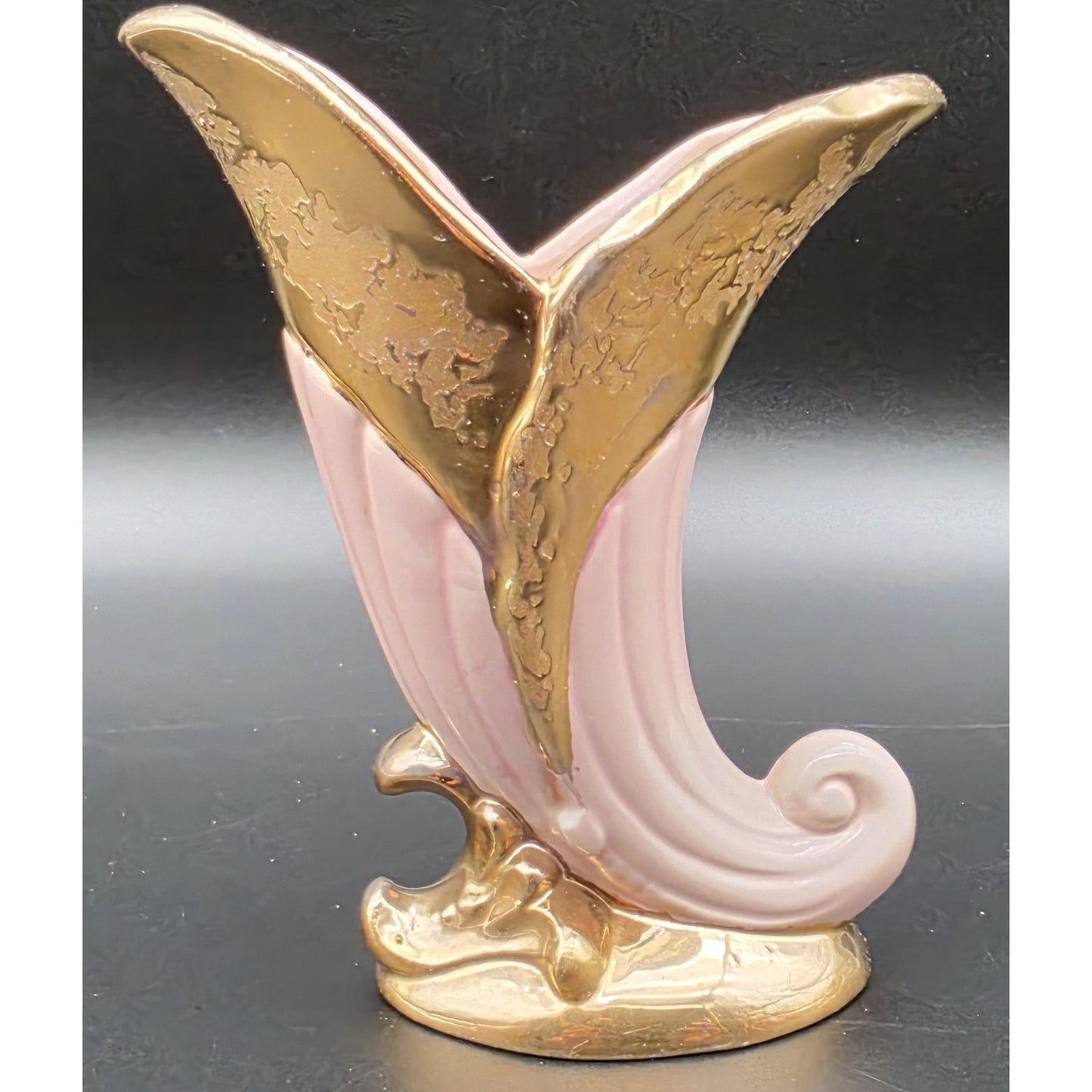 VTG Savoy China Pink & 24K Gold Cornucopia Horn Vase 6.125" Porcelain