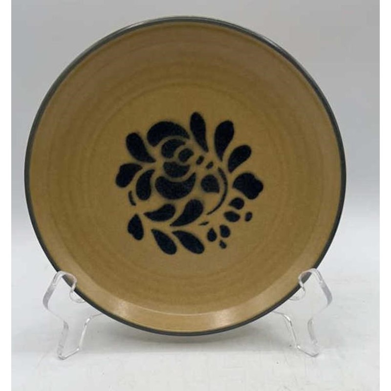 VTG Pfaltzgraff Folk Art 5‑Pc Place Setting Blue Floral (1977)Tan USA Stoneware