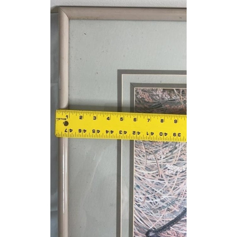 Vintage Japanese Crane Artwork Framed & Matted 33x39" Rice Field Scene