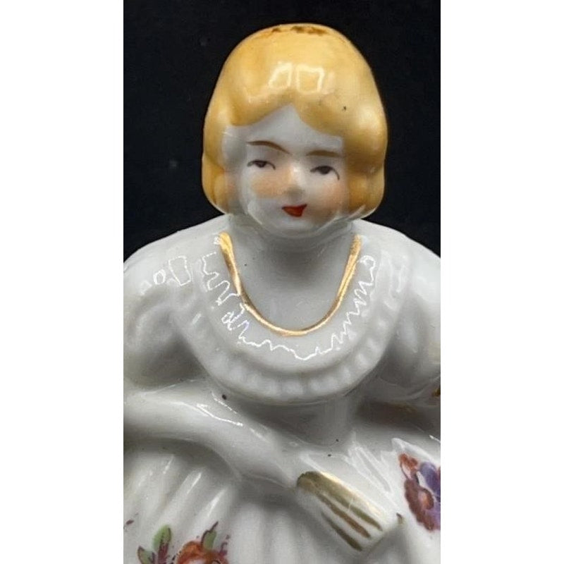 VTG Japanese Porcelain Colonial Man & Woman Bookends Hand-painted; 22K Gold Accent 5.25"