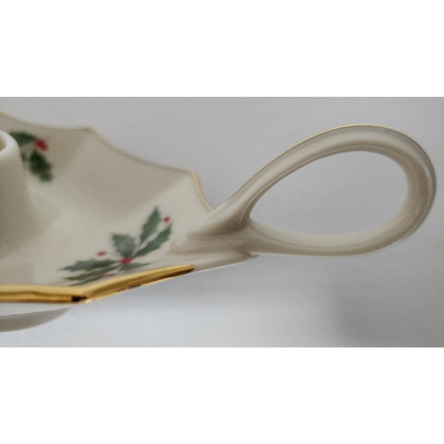 Lenox Holiday Candle Holder Ivory Porcelain 24K Gold Rim Holly Berry Design