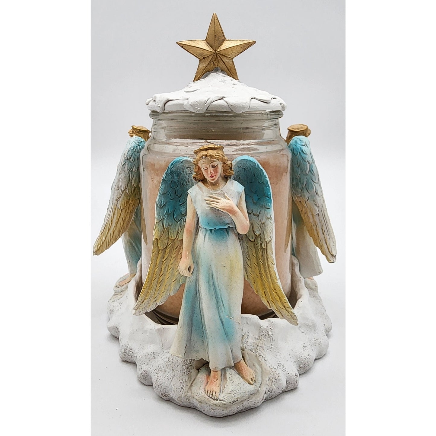 3 Angel Candle Holder w/ Lid – Ceramic Holiday Decor Butterscotch Scent Unused