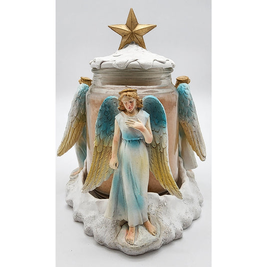 3 Angel Candle Holder w/ Lid – Ceramic Holiday Decor Butterscotch Scent Unused