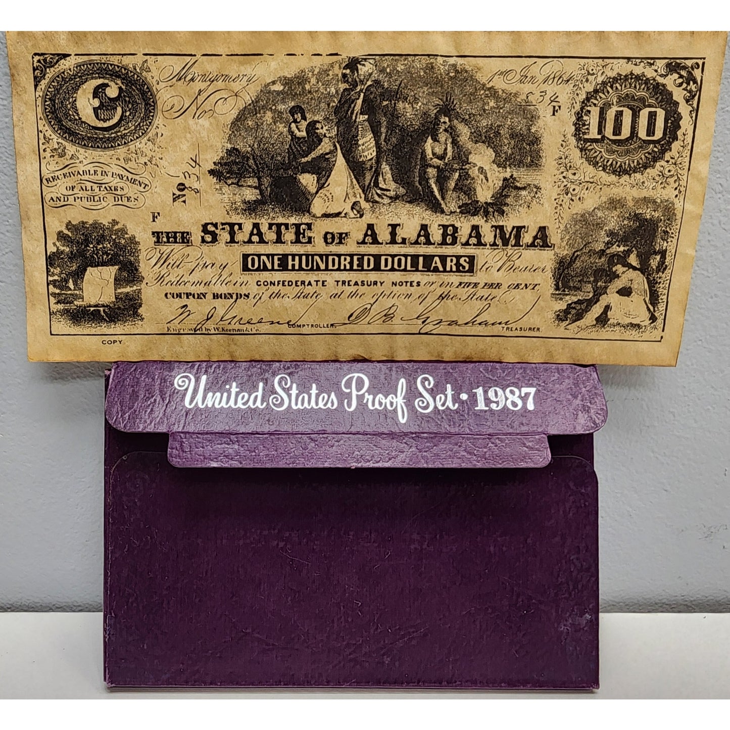 1987 U.S. Proof Set, Spec Card, 1864 Alabama Confederate Note Repro • Bundle