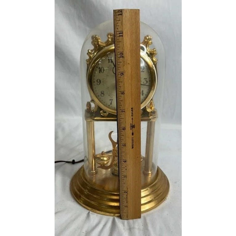 Vintage United Model 975 Brass Anniversary Clock w/ Glass Dome Works Beautifully Rare