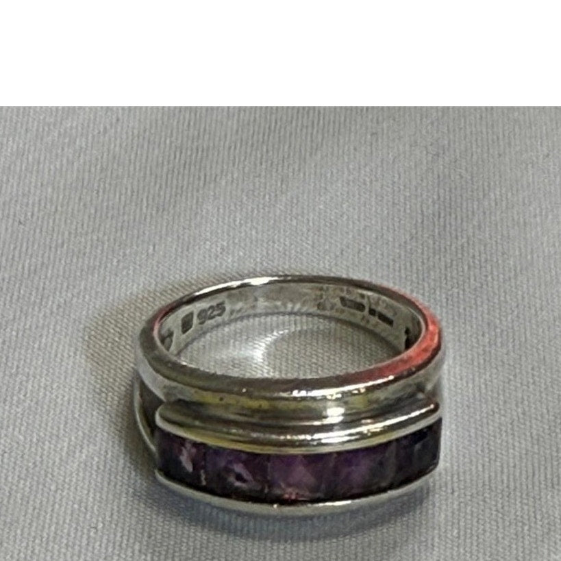 Vintage 925 Sterling Silver Amethyst Channel Ring Size Ladies 7