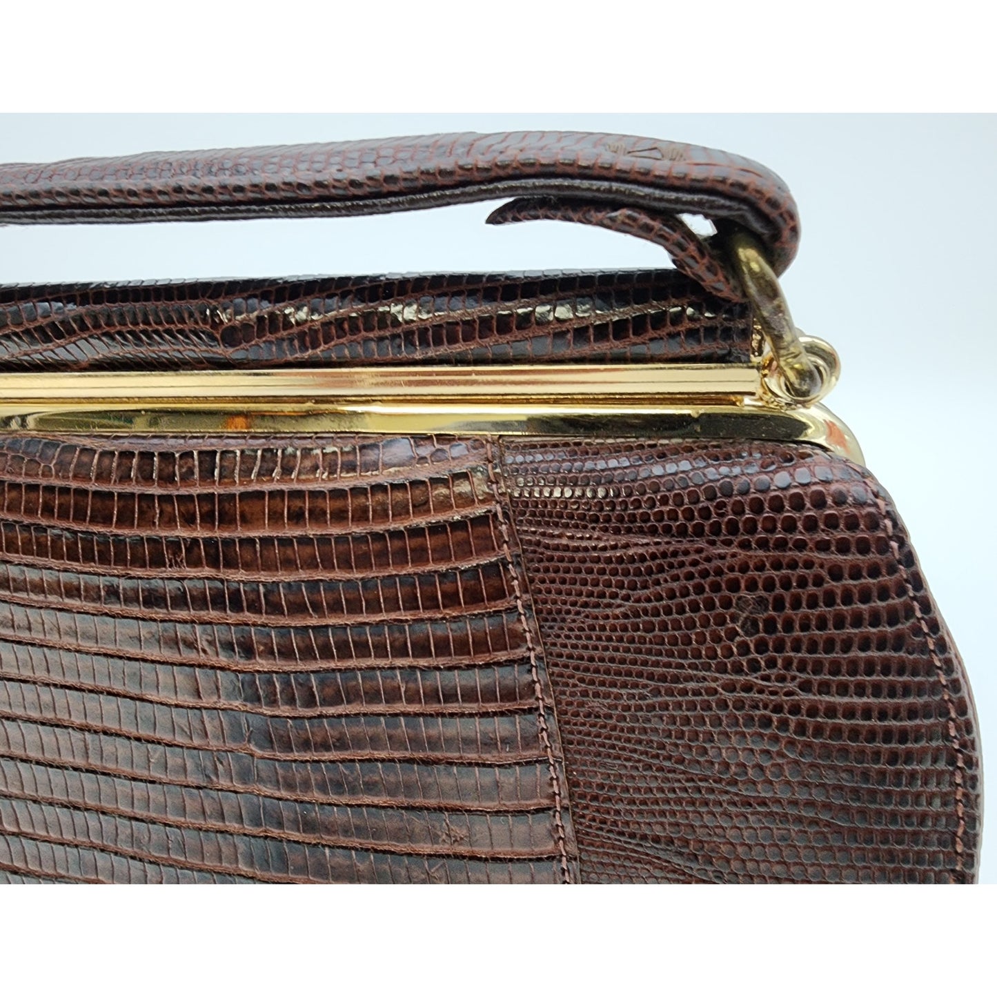 Sterling USA Genuine Lizard Handbag, Brass Accents, VTG London Luggage KY - Rare