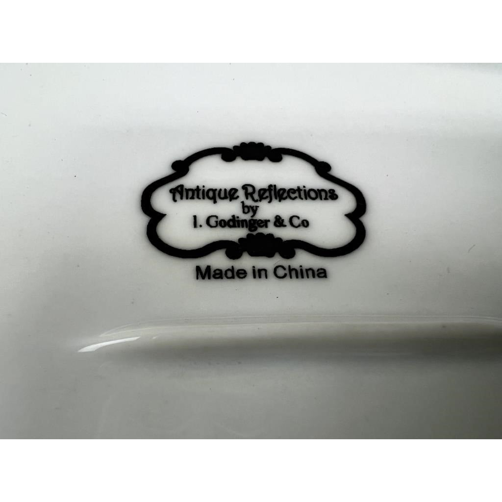 Godinger Antique Reflections Porcelain Ribbon Bowl Oval 12" Blue Strip