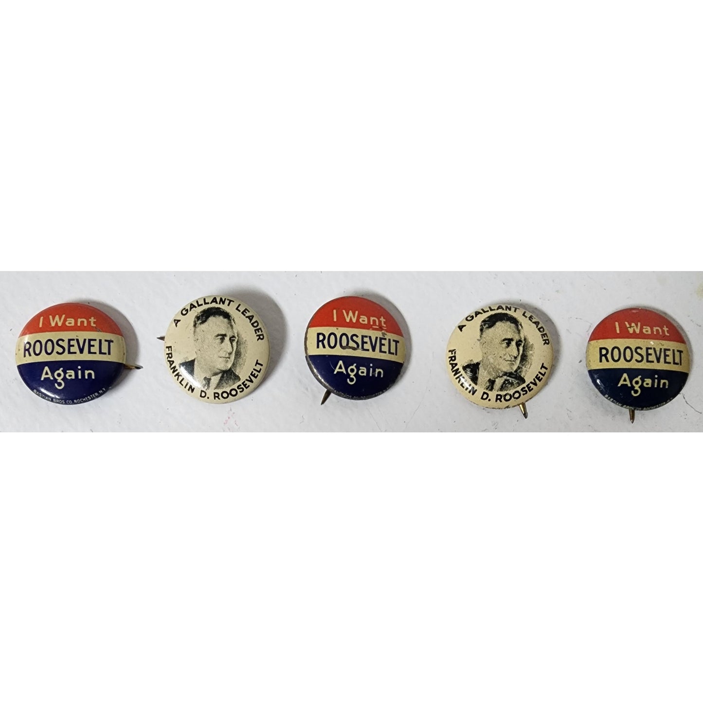 Vintage FDR “I Want Roosevelt Again” Buttons Lot of 5 • 1930s–40s Campaign