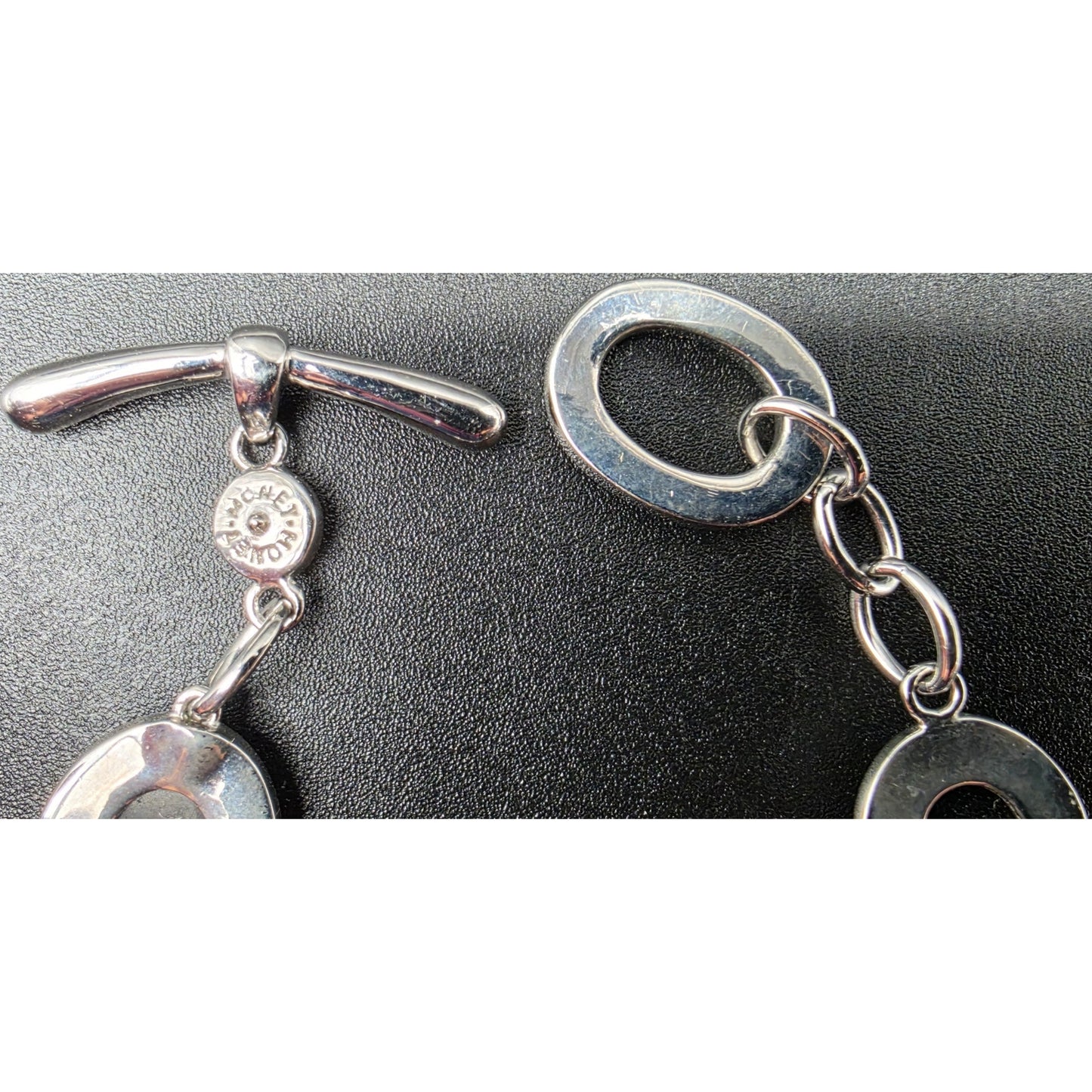 Vintage Monet Silver Oval Link Bracelet 7.75" Toggle Clasp Elegant Shine
