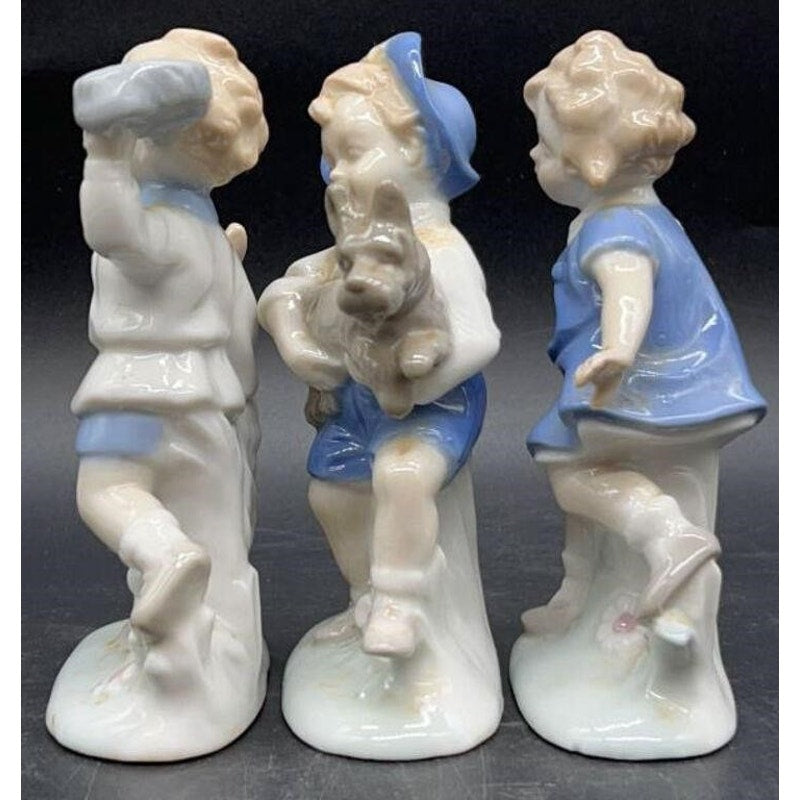3 Vintage German Hand-Painted Ceramic Children Figurines 3.5×1×4.75″ Set