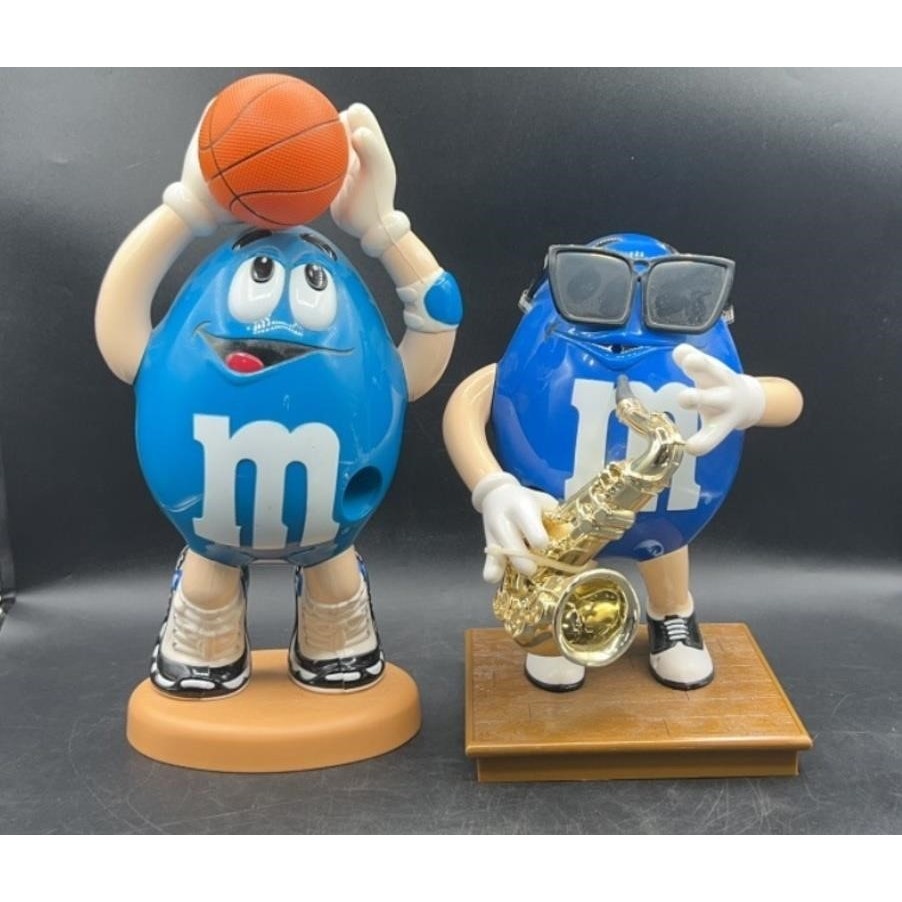 Vintage M&M’s Blue Candy Dispensers Lot – Basketball Player & Saxophone Musician