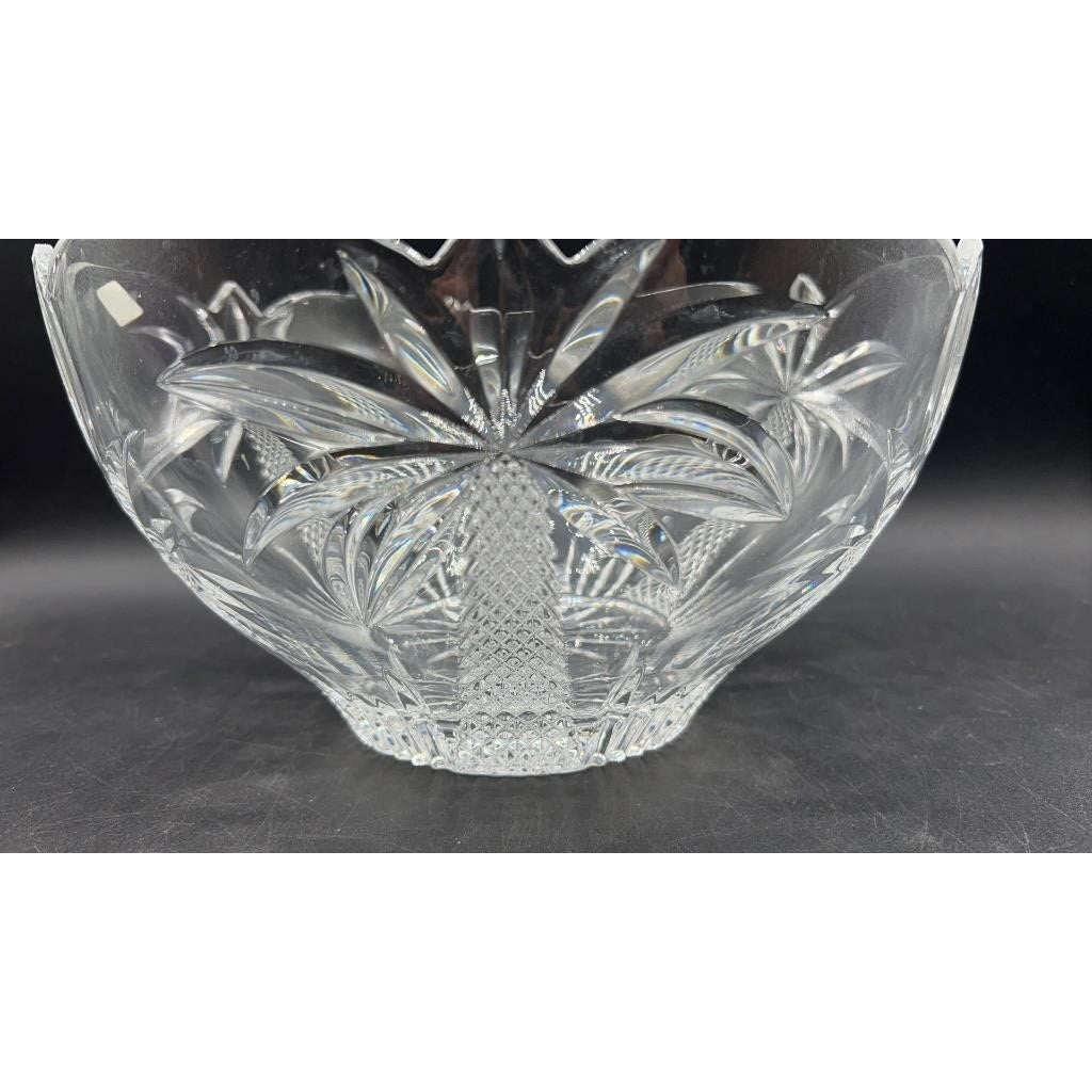 Shannon Crystal by Godinger Palm Tree Large Centerpiece Bowl 10.5" ScallopedEdge