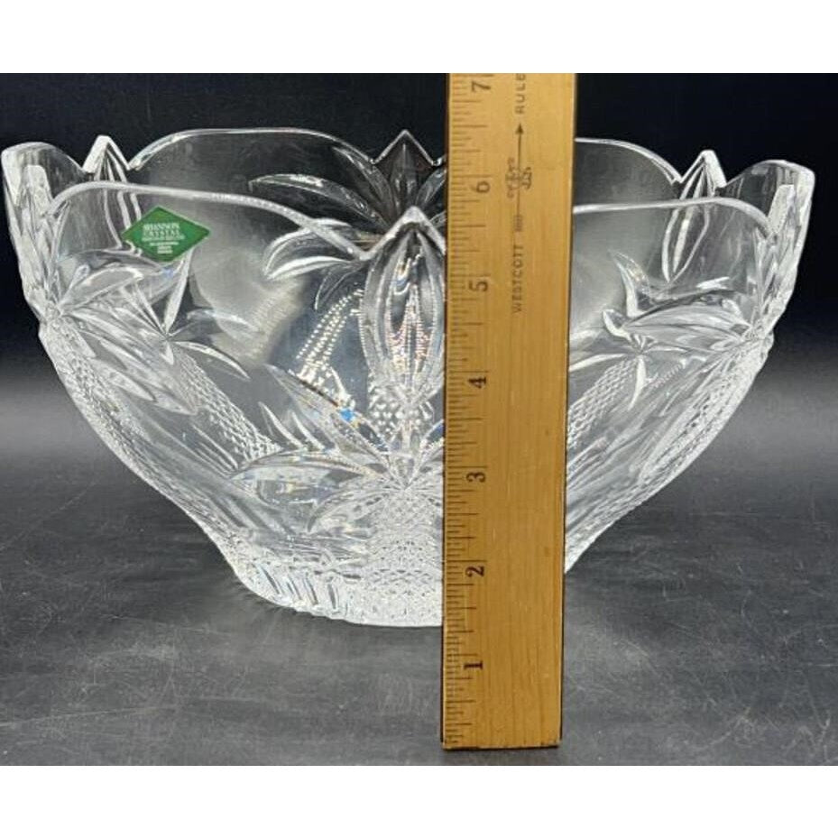 Shannon Crystal by Godinger Palm Tree Large Centerpiece Bowl 10.5" ScallopedEdge