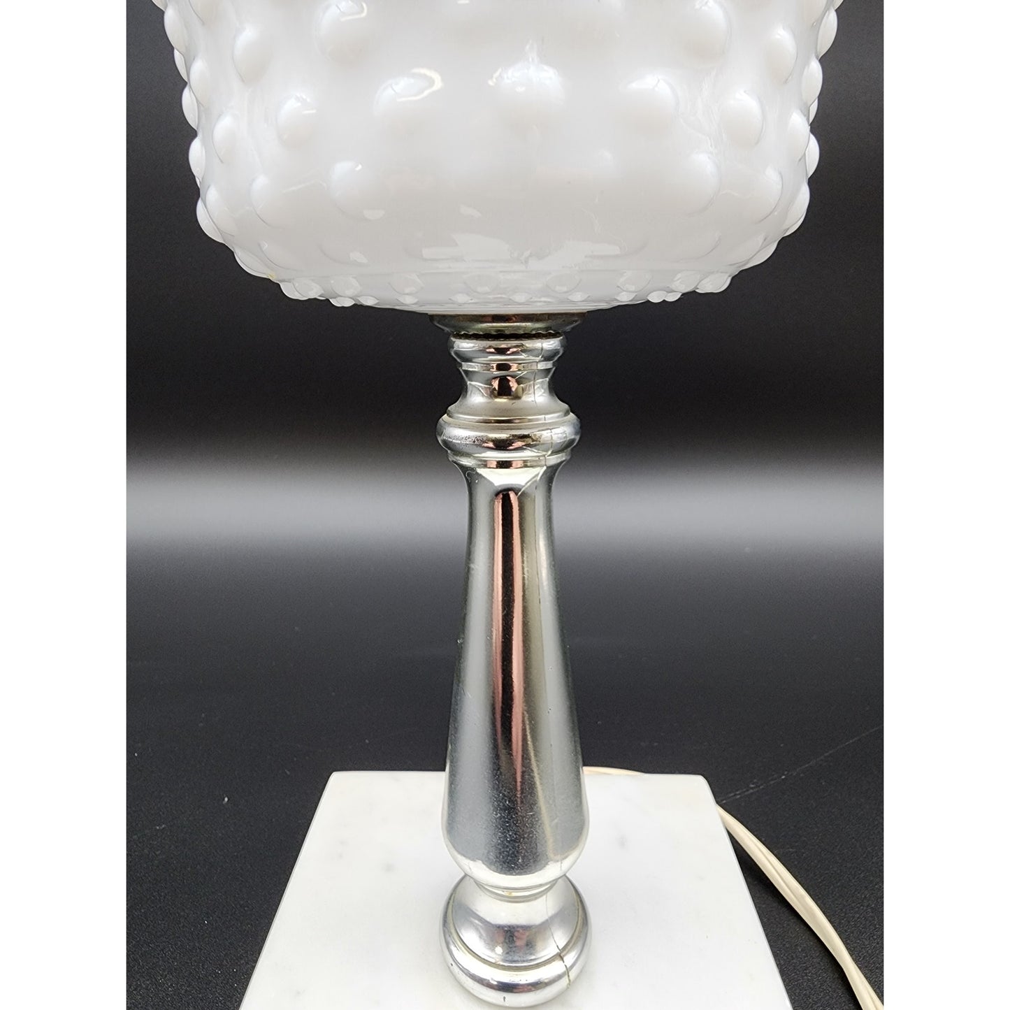 Vintage Hobnail Milk Glass Parlor Lamp Marble Base 20" Working LED Bulb