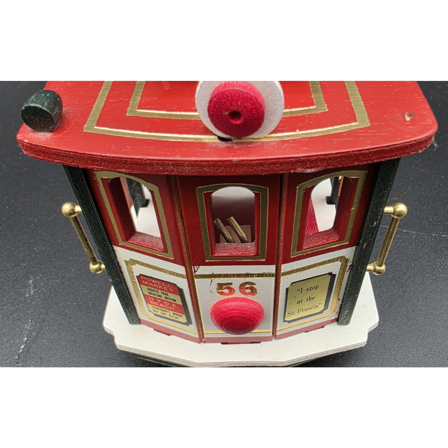 Vintage SF Cable Car Music Box Trolley Wood & Brass Plays “I Left My Heart”