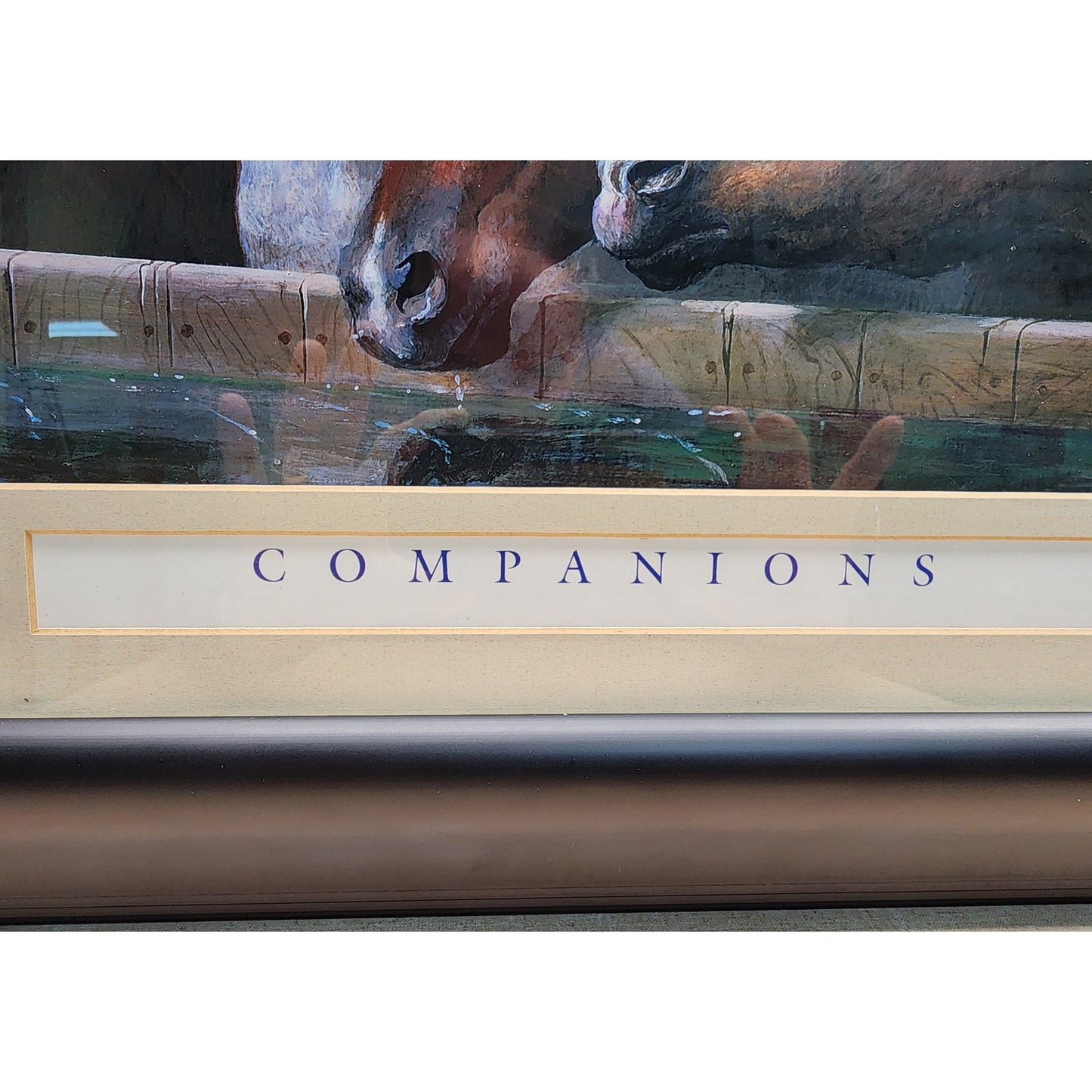 Companions Horse Print by Cortez 1998 Framed Art 42" Wide Black Beveled Frame