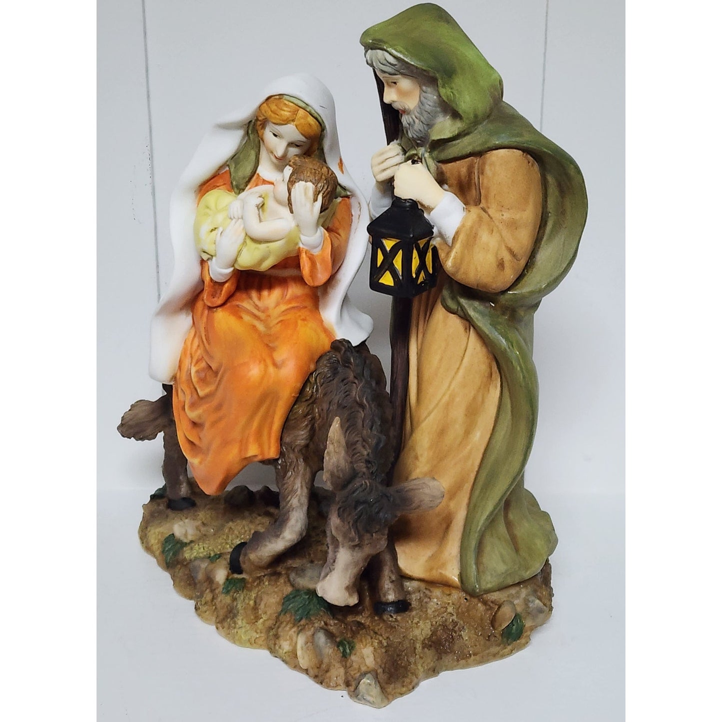 Vintage Holy Family Figurine Mary Joseph Baby Jesus Hand Painted 10.75" Heavy