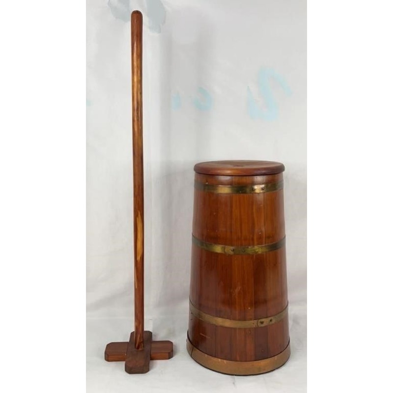 VTG Wooden Butter Churn w/ Dasher Rod 35.5" Tall Farmhouse Primitive Rustic Decor