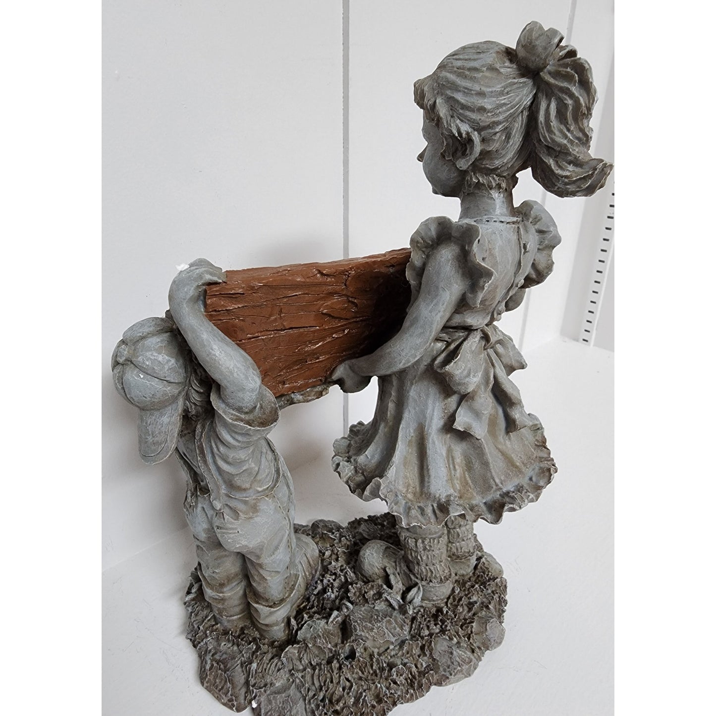 Vintage Resin Children Figurine Holding “God Bless America” Sign 11.5" Patriotic