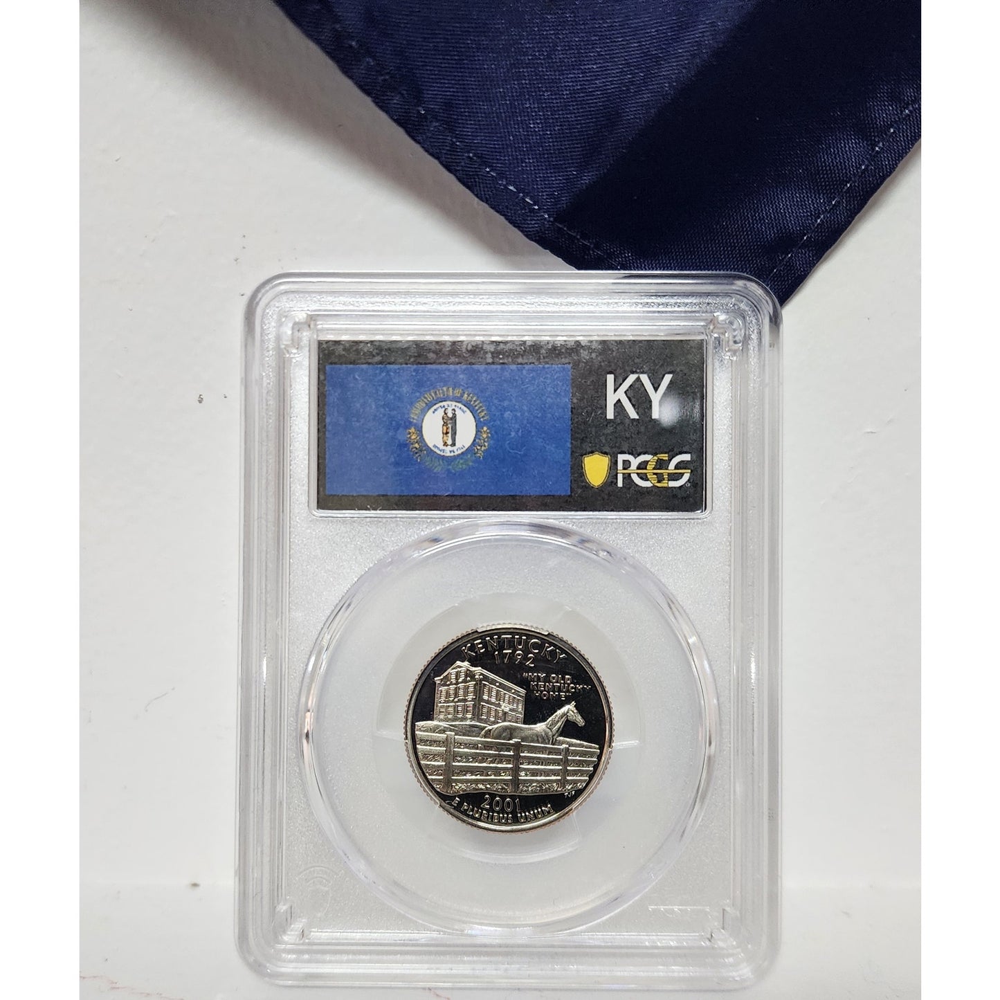 Kentucky 2001 PCGS PR69 Quarter w/ 4x6 KY Desk Flag & Stand Collectible Set