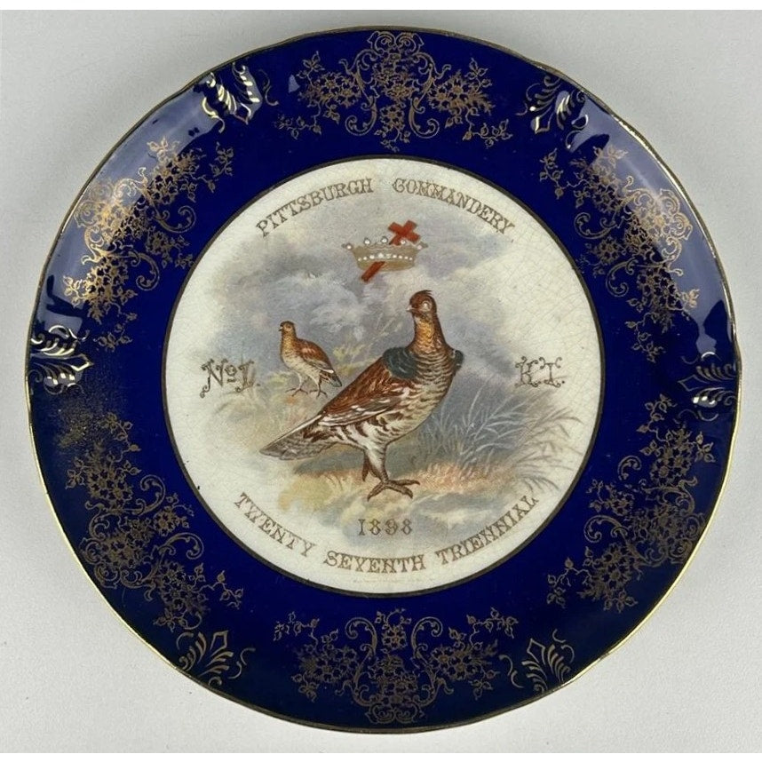 1898 Masonic Plate Pittsburgh Commandery No.1 Knowles Taylor Gold Gilt Porcelain