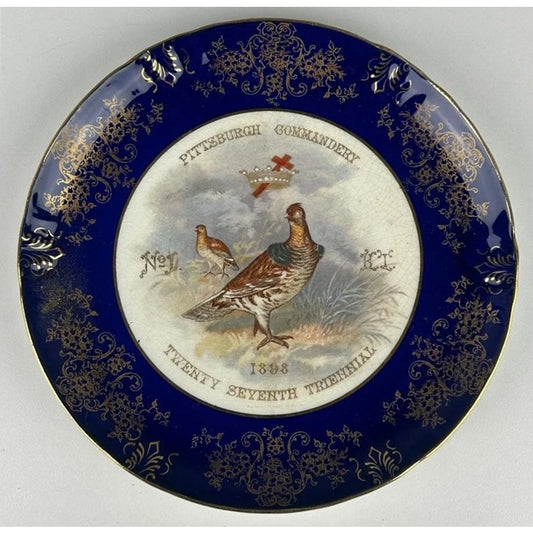 1898 Masonic Plate Pittsburgh Commandery No.1 Knowles Taylor Gold Gilt Porcelain