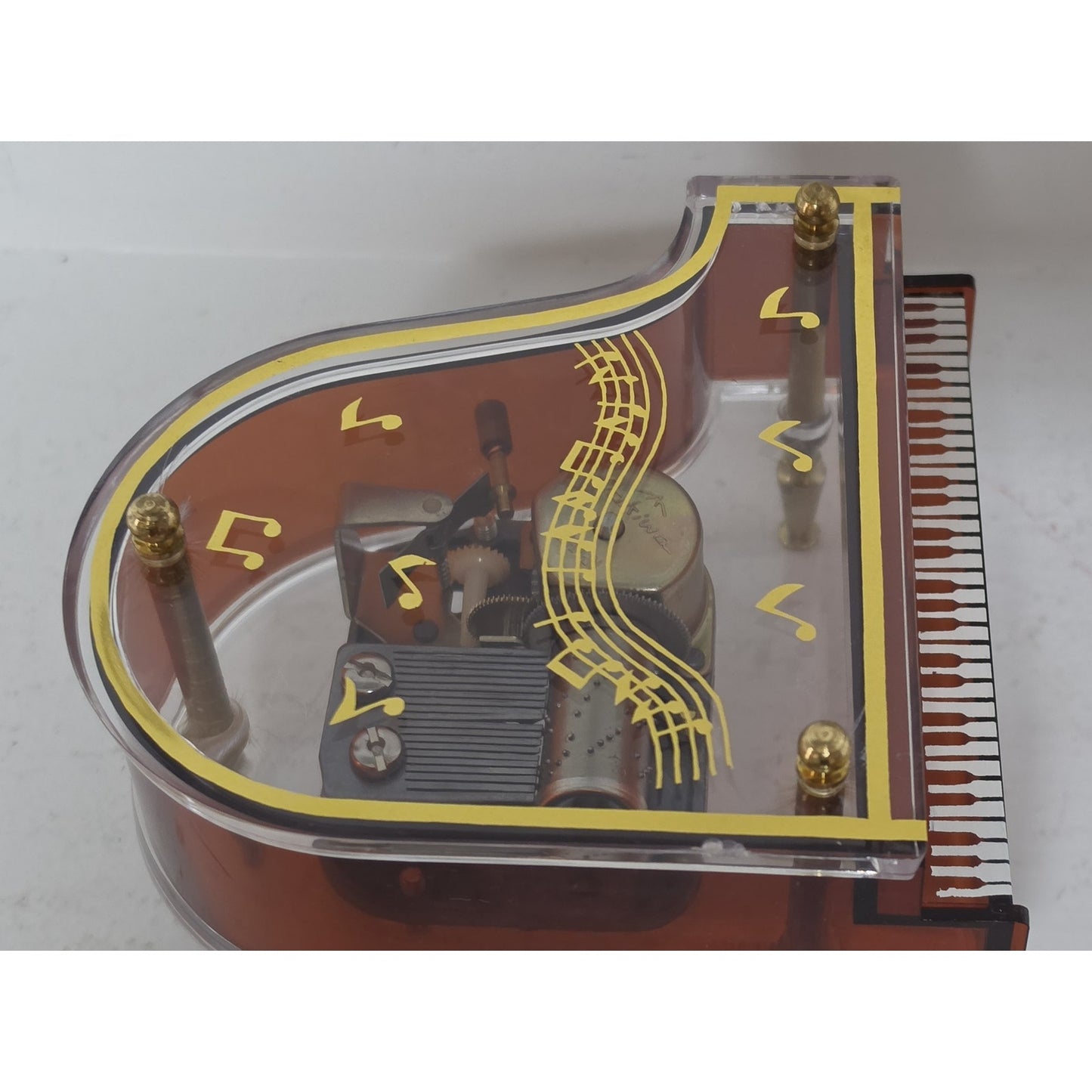 Vintage Jokiwa Japan Grand Piano Music Box Clear Amber Plexiglass Nice Works