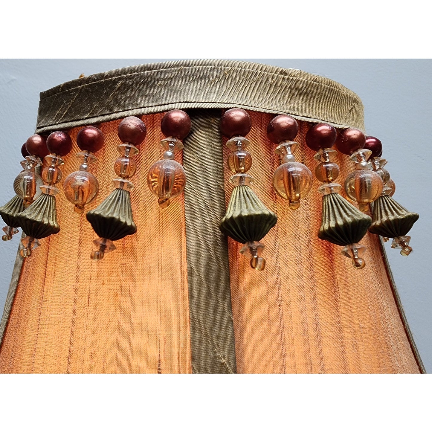 Vintage Brass Copper Gold Tone Table Lamp w/ Tassel Shade 20" Works - Beautiful!