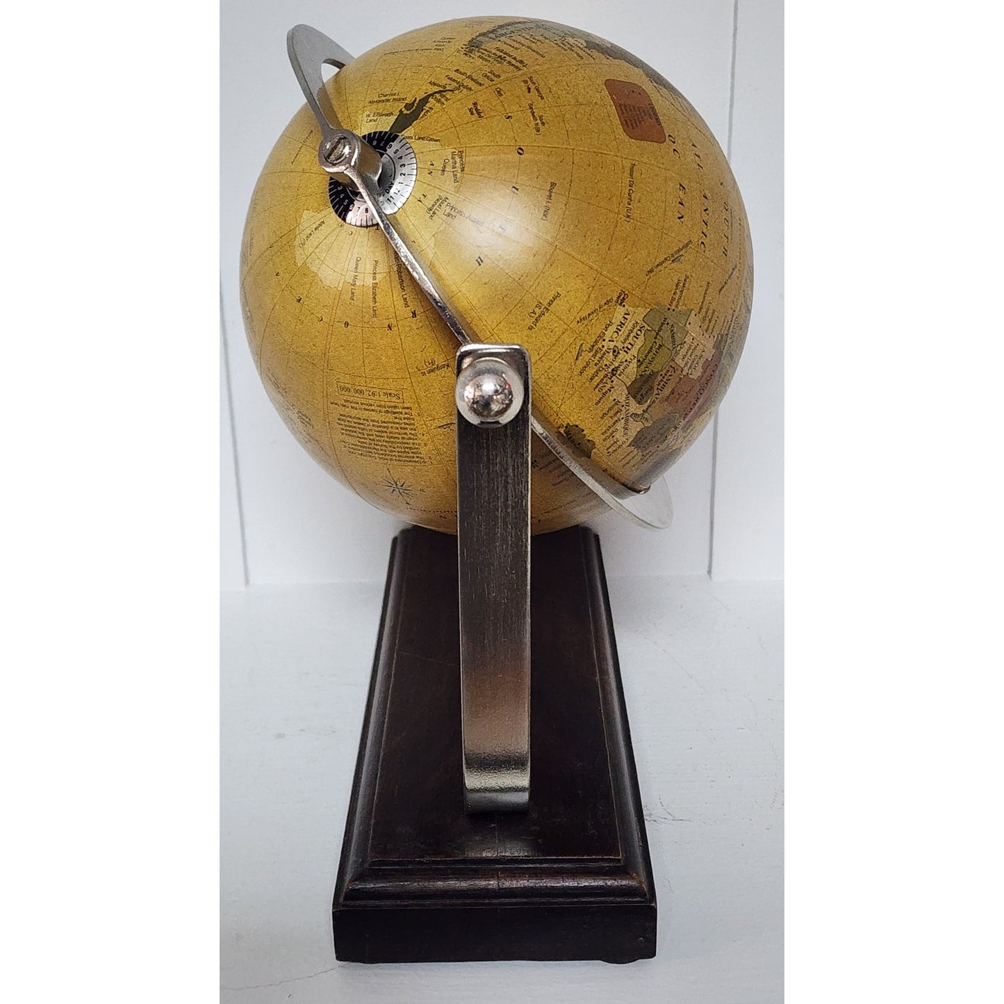 Vintage 360° Rotating World Globe on Walnut Base w/ Nickel Axis Rings