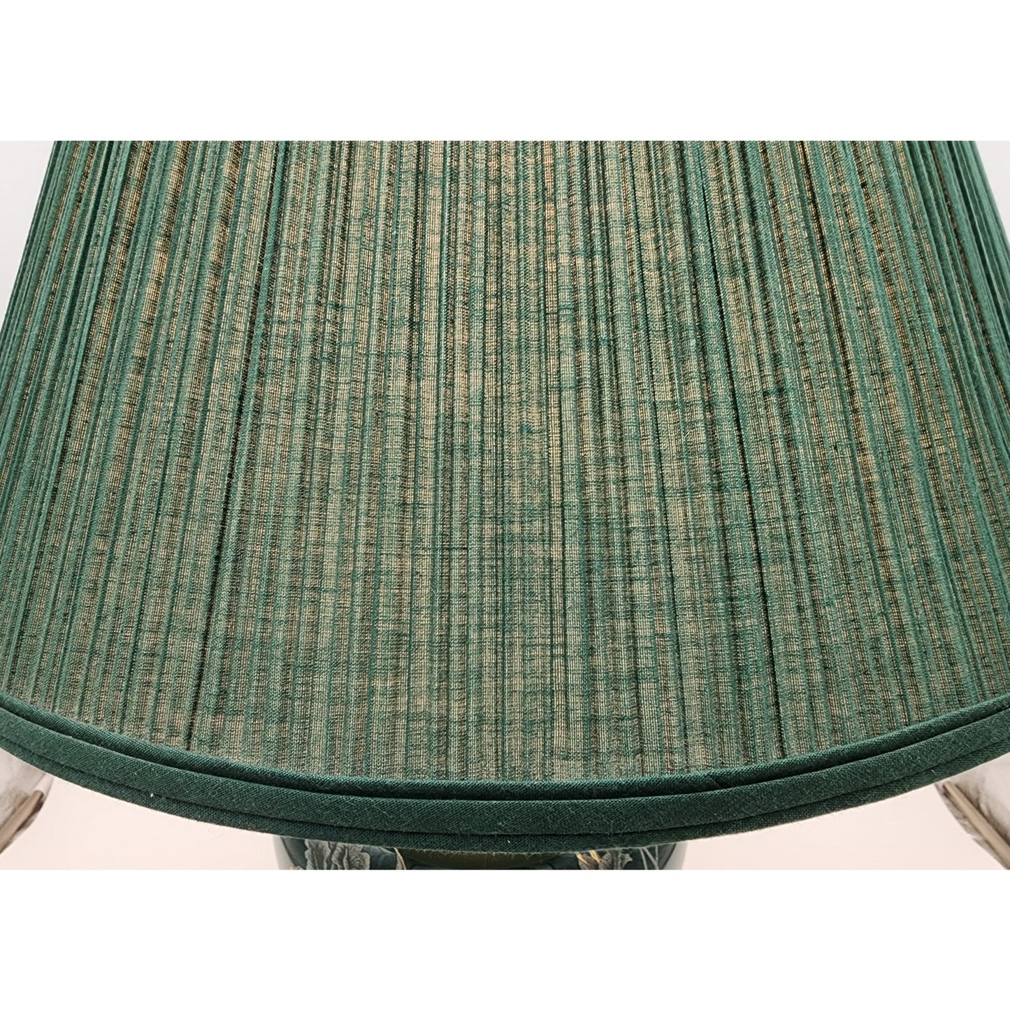 Vintage Forest Green Ceramic Lamp & Shade 30.25"H w/22K Gold Floral 3Way Switch