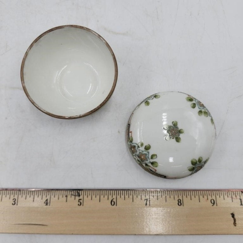 2 Vintage Chinese Famille Noire Porcelain Bowls & Vintage Nippon Two Piece Hand Painted Trinket Bowl