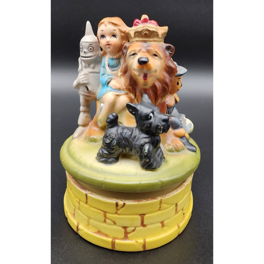Vintage Japan Wizard of Oz Ceramic Music Box Rotating Figurine Dorothy & Lion