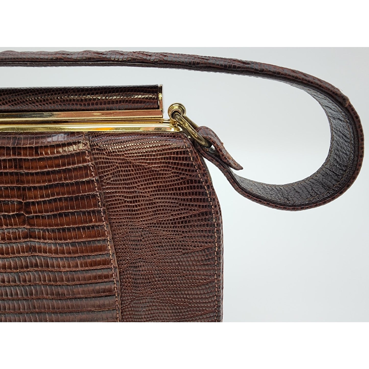 Sterling USA Genuine Lizard Handbag, Brass Accents, VTG London Luggage KY - Rare