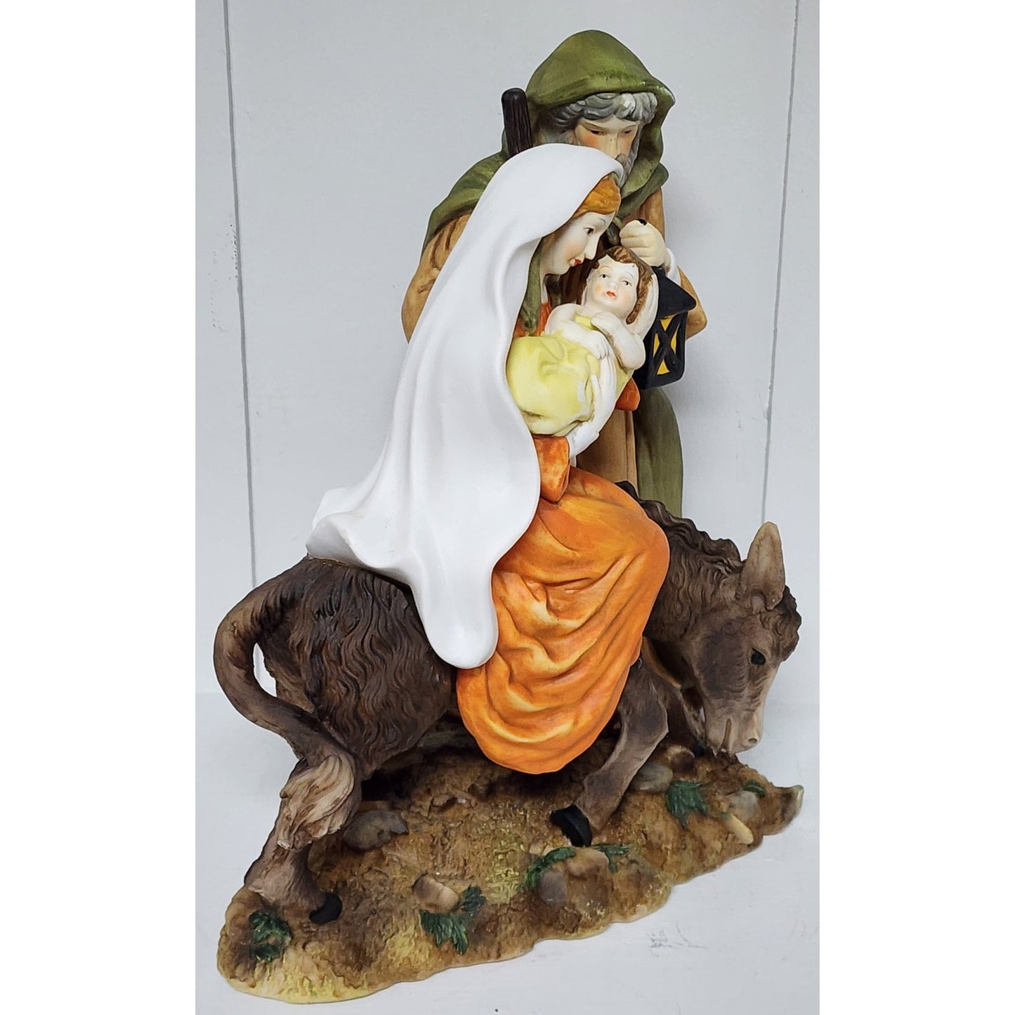 Vintage Holy Family Figurine Mary Joseph Baby Jesus Hand Painted 10.75" Heavy