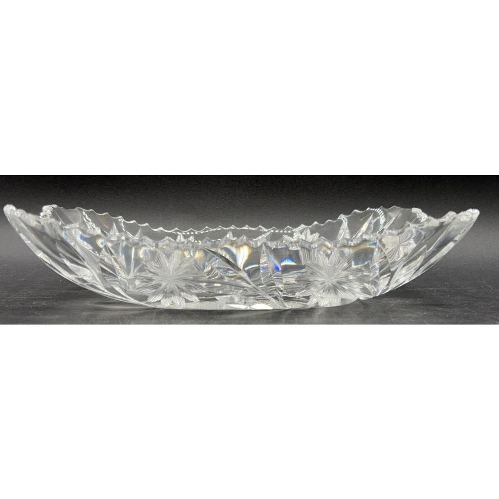 VTG Violetta Lead Crystal Bowl & Libbey Cut Glass Oval Serving Dish Starburst
