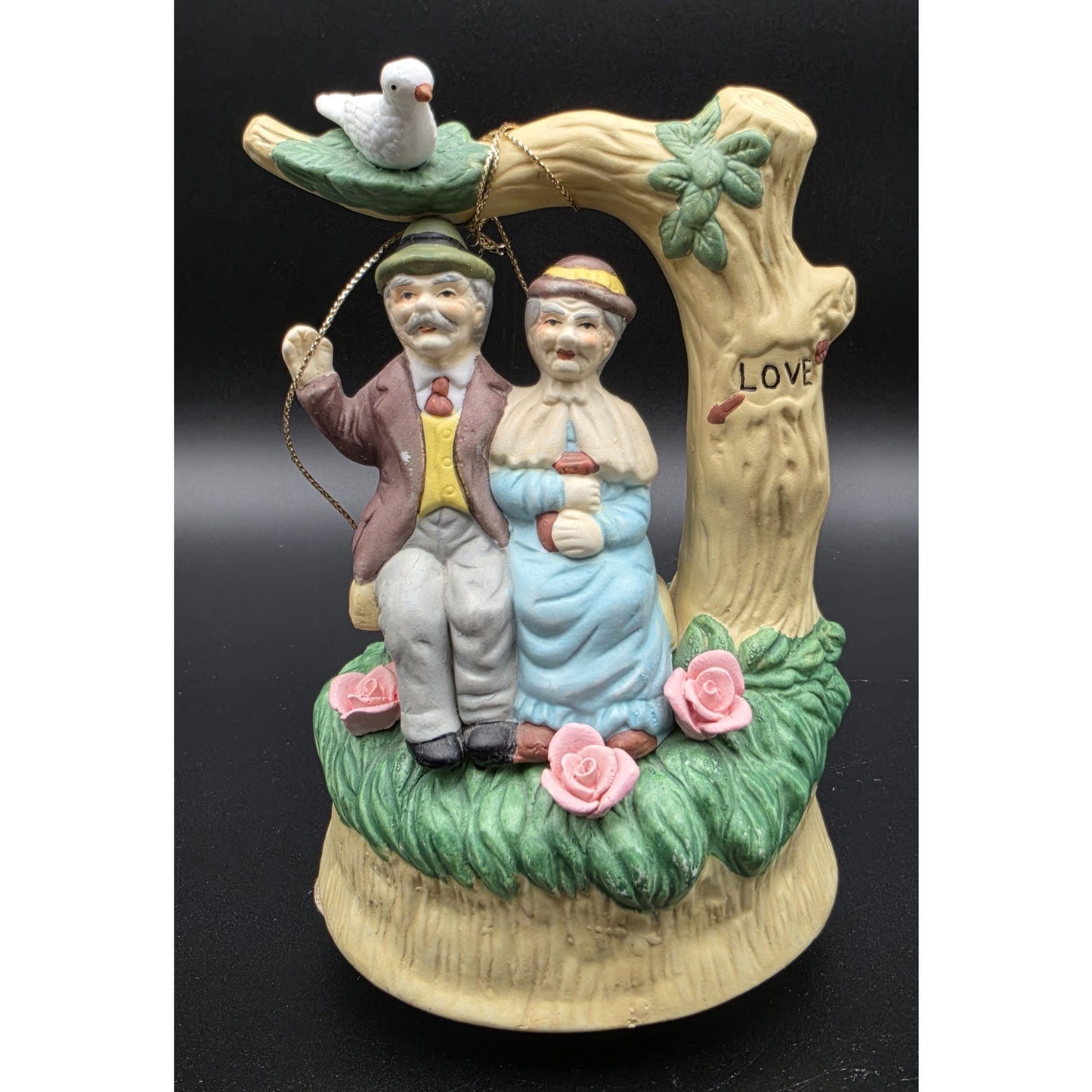 1994 Porcelain Music Box Elderly Couple Swing Rotates 360° Through The Years
