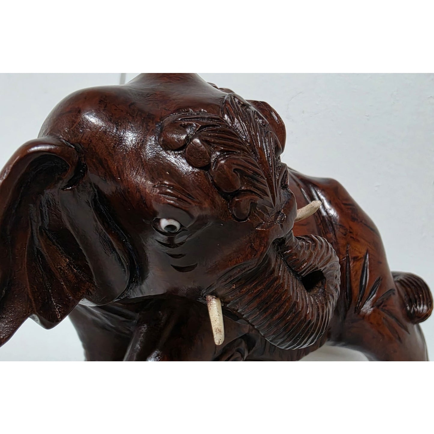 Vintage Hand‑Carved Mahogany Elephant Figurine 6" Wide Solid Wood Sculpture Nice