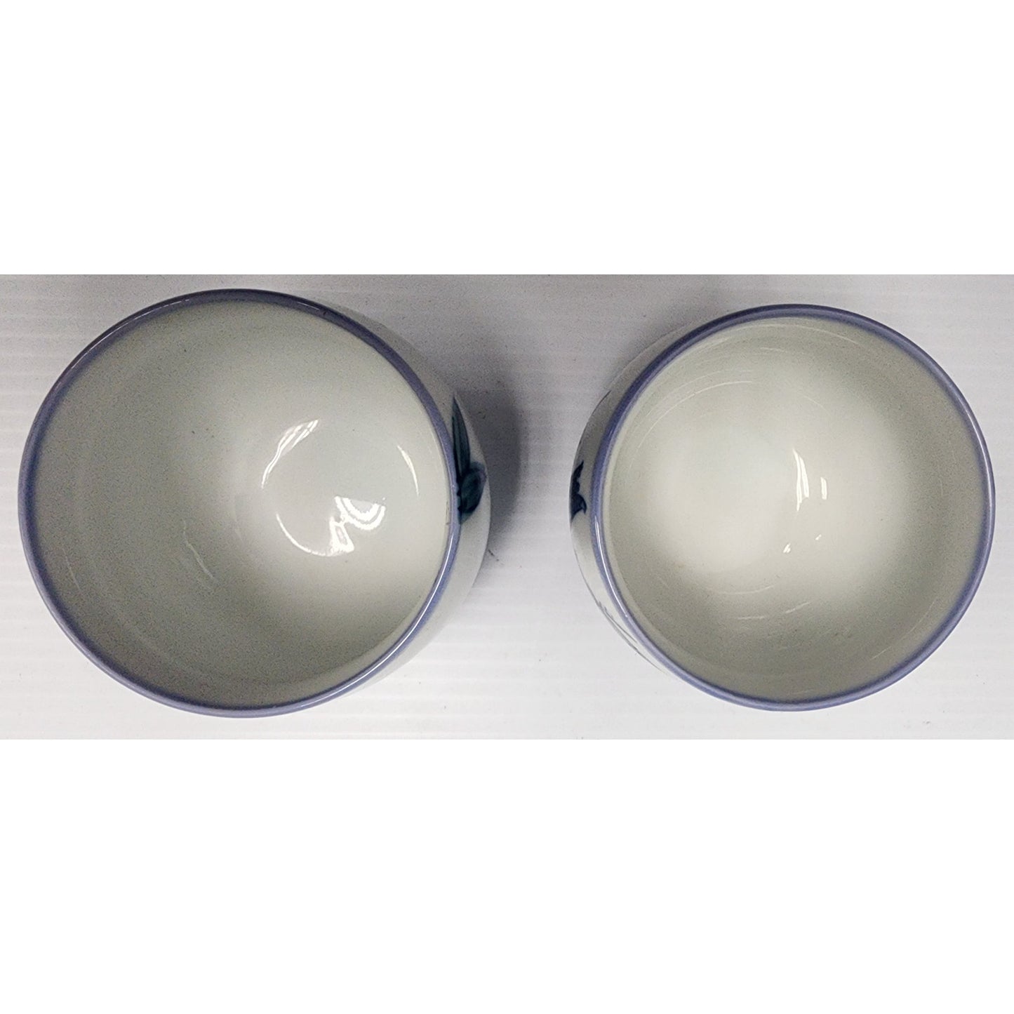 Vintage Japanese Porcelain Rice Bowls Set of 2 Blue Rim Hand Painted 3" Heavy