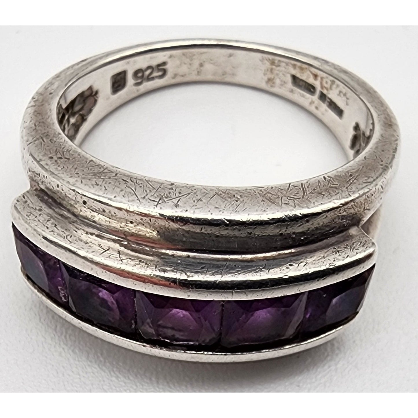 Vintage 925 Sterling Silver Amethyst Channel Ring Size Ladies 7