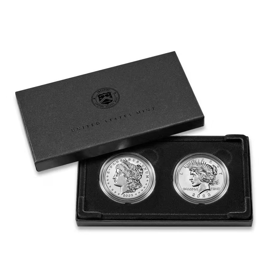 2023 Reverse Proof Morgan & Peace Silver Dollar 2-Coin Set US Mint Boxing + CoA