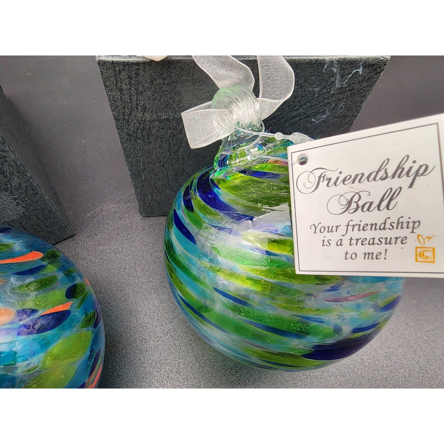 Vintage Giftcraft Friendship Balls Pair w/ Boxes – Handblown Art Glass 3.5"