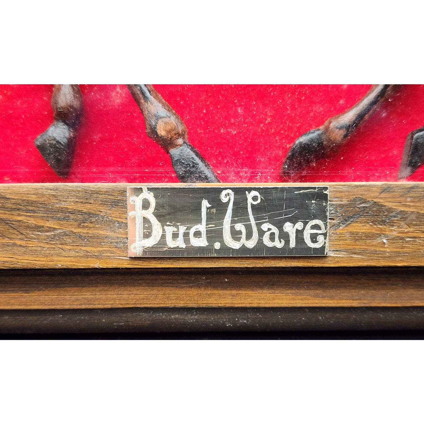 Vintage Bud Ware Racing Colours Hand Carved Horse & Jockey Shadowbox Wood Art